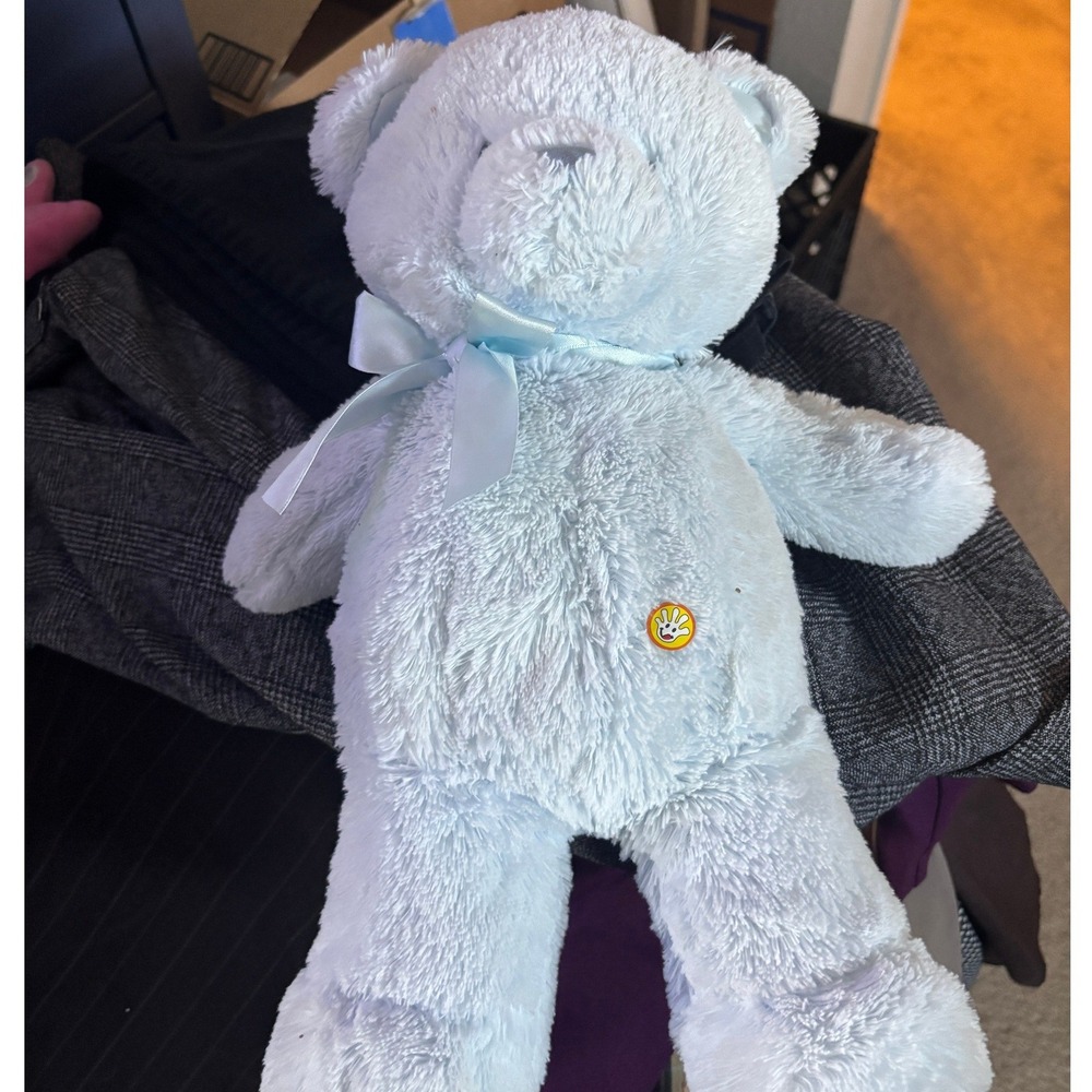Baby Gund My First Teddy Blue Plush Bear Bow Stuffed Animal‎ 15"